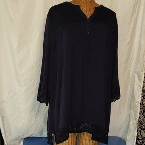 NWT Ladies CATHERINES Lace Trimmed 3/4 Sleeve Tunic in Navy Blue - 4X